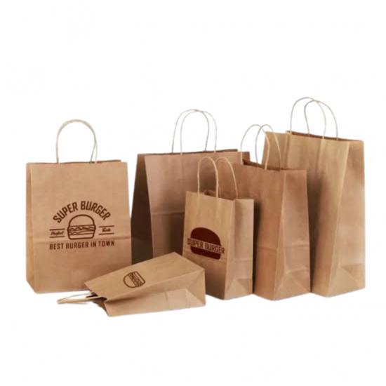 Logo Baskılı Burgu Saplı Kraft Çanta