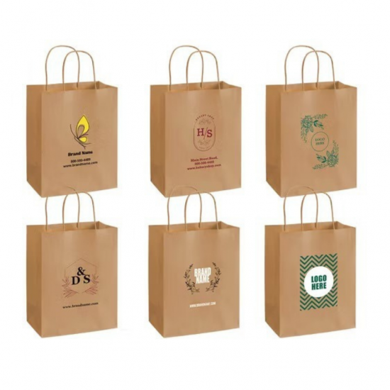 Logo Baskılı Burgu Saplı Kraft Çanta